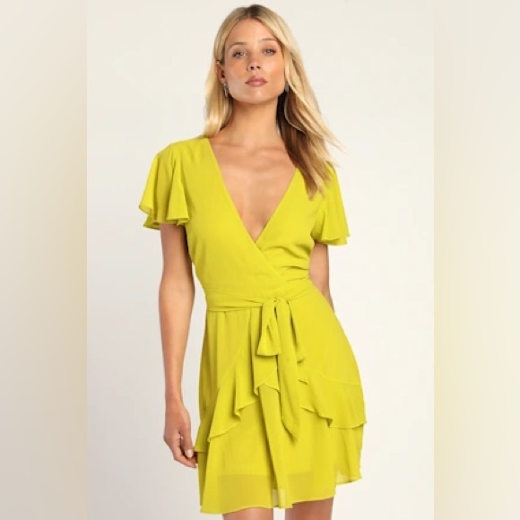 NWT Lulus Sweet Like You Lime Green Ruffled Mini Dress Size Large - Picture 7 of 13